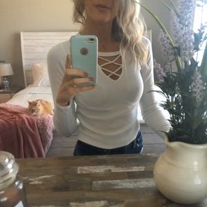 Hollister White Criss-Cross Front Ribbed Top